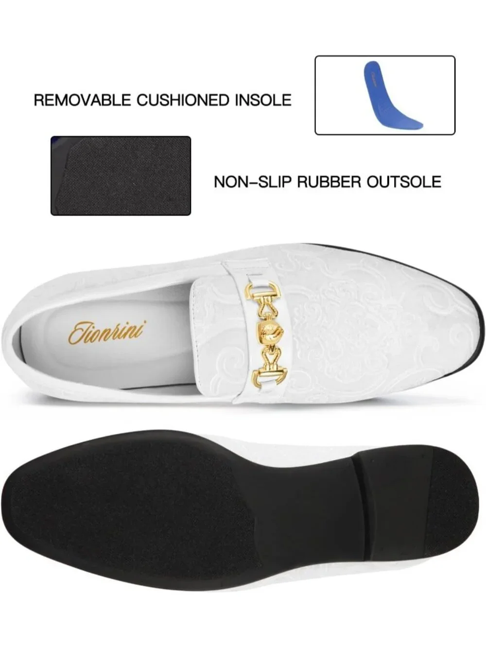 Jionrini Men's White Velvet Loafers Gold Buckle Penny Slip On Classical Shoes